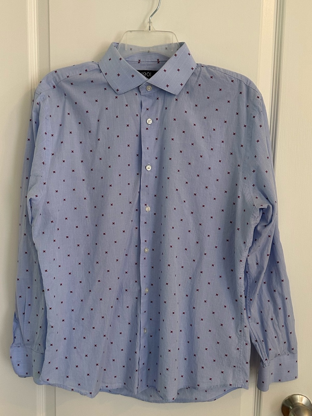 1901 Nordstrom Men’s Trim Fit Fairview Wash Dress Shirt Blue Geometric